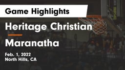 Heritage Christian   vs Maranatha  Game Highlights - Feb. 1, 2022