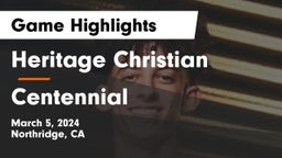 Heritage Christian   vs Centennial  Game Highlights - March 5, 2024