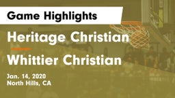 Heritage Christian   vs Whittier Christian  Game Highlights - Jan. 14, 2020