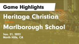 Heritage Christian   vs Marlborough School Game Highlights - Jan. 21, 2022
