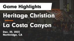 Heritage Christian   vs La Costa Canyon  Game Highlights - Dec. 20, 2023