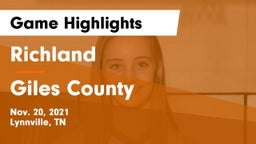 Richland  vs Giles County  Game Highlights - Nov. 20, 2021