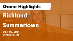 Richland  vs Summertown  Game Highlights - Dec. 29, 2021
