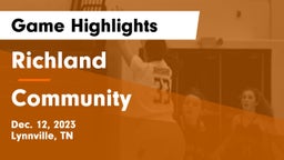 Richland  vs Community  Game Highlights - Dec. 12, 2023