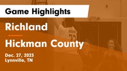 Richland  vs Hickman County  Game Highlights - Dec. 27, 2023