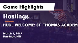 Hastings  vs HUDL WELCOME: ST. THOMAS ACADEMY Game Highlights - March 1, 2019