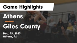 Athens  vs Giles County  Game Highlights - Dec. 29, 2023