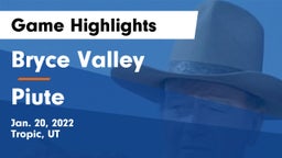 Bryce Valley  vs Piute Game Highlights - Jan. 20, 2022