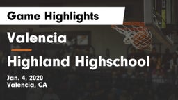 Valencia  vs Highland Highschool  Game Highlights - Jan. 4, 2020