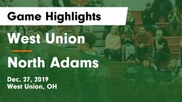 West Union  vs North Adams  Game Highlights - Dec. 27, 2019