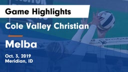 Cole Valley Christian  vs Melba  Game Highlights - Oct. 3, 2019