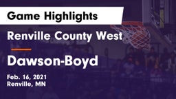 Renville County West  vs Dawson-Boyd  Game Highlights - Feb. 16, 2021
