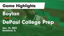 Boylan  vs DePaul College Prep  Game Highlights - Jan. 15, 2022