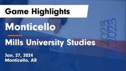 Monticello  vs Mills University Studies  Game Highlights - Jan. 27, 2024