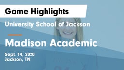 University School of Jackson vs Madison Academic Game Highlights - Sept. 14, 2020