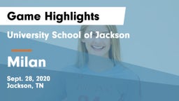 University School of Jackson vs Milan  Game Highlights - Sept. 28, 2020