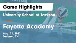 University School of Jackson vs Fayette Academy  Game Highlights - Aug. 22, 2022