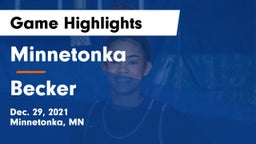 Minnetonka  vs Becker  Game Highlights - Dec. 29, 2021