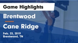 Brentwood  vs Cane Ridge  Game Highlights - Feb. 23, 2019