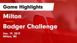 Milton  vs Badger Challenge Game Highlights - Jan. 19, 2019