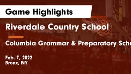 Riverdale Country School vs Columbia Grammar & Preparatory School Game Highlights - Feb. 7, 2022