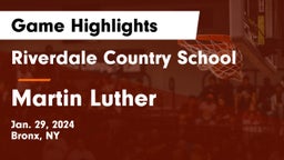 Riverdale Country School vs Martin Luther  Game Highlights - Jan. 29, 2024