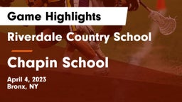 Riverdale Country School vs Chapin School Game Highlights - April 4, 2023