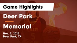Deer Park  vs Memorial  Game Highlights - Nov. 7, 2023