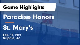 Paradise Honors  vs St. Mary's  Game Highlights - Feb. 18, 2021