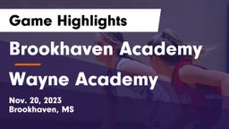 Brookhaven Academy  vs Wayne Academy  Game Highlights - Nov. 20, 2023