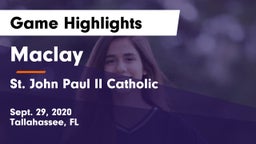 Maclay  vs St. John Paul II Catholic  Game Highlights - Sept. 29, 2020