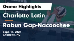 Charlotte Latin  vs Rabun Gap-Nacoochee  Game Highlights - Sept. 17, 2022