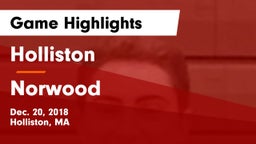 Holliston  vs Norwood  Game Highlights - Dec. 20, 2018