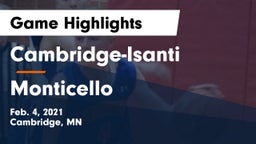 Cambridge-Isanti  vs Monticello  Game Highlights - Feb. 4, 2021