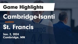 Cambridge-Isanti  vs St. Francis  Game Highlights - Jan. 2, 2024