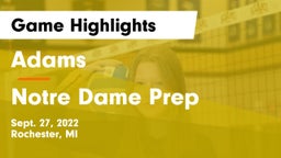 Adams  vs Notre Dame Prep  Game Highlights - Sept. 27, 2022