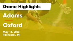 Adams  vs Oxford  Game Highlights - May 11, 2022