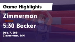 Zimmerman  vs 5:30 Becker  Game Highlights - Dec. 7, 2021