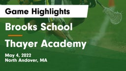 Brooks School vs Thayer Academy  Game Highlights - May 4, 2022