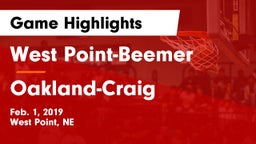 West Point-Beemer  vs Oakland-Craig  Game Highlights - Feb. 1, 2019