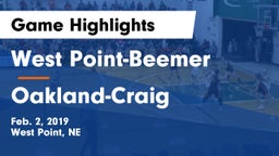 West Point-Beemer  vs Oakland-Craig  Game Highlights - Feb. 2, 2019