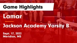 Lamar  vs Jackson Academy Varsity B Game Highlights - Sept. 17, 2022