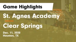 St. Agnes Academy  vs Clear Springs  Game Highlights - Dec. 11, 2020