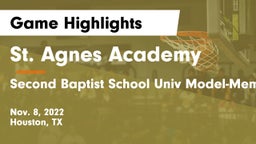 St. Agnes Academy  vs Second Baptist School Univ Model-Memorial campus Game Highlights - Nov. 8, 2022
