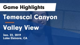 Temescal Canyon  vs Valley View Game Highlights - Jan. 22, 2019