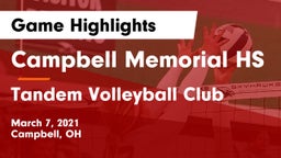 Campbell Memorial HS vs Tandem Volleyball Club Game Highlights - March 7, 2021