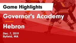 Governor's Academy  vs Hebron Game Highlights - Dec. 7, 2019