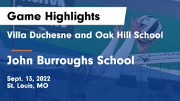 Villa Duchesne and Oak Hill School vs John Burroughs School Game Highlights - Sept. 13, 2022