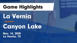 La Vernia  vs Canyon Lake  Game Highlights - Nov. 14, 2020