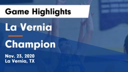 La Vernia  vs Champion  Game Highlights - Nov. 23, 2020